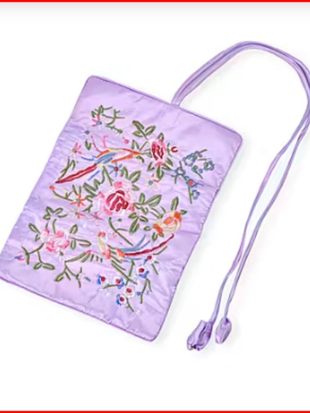 Jewelry Roll Organizer Light Purple Satin Floral Embroidery Pattern - Picture 2 of 5